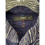 Ivko Embroidered Jacket Cardigan Size 40 L Zip Front Pockets Neckless Pattern Blue Size L Photo 5
