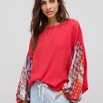 We The Free Free People Valentine Red Balloon Sleeve Thermal Medium Red Top Photo 0