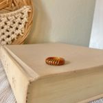 Carved Wood Gold Band Ring “Blathnaid” Bohemian Rustic Minimist Neutral Jewelry Brown Photo 2