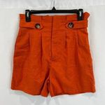 Burnt Orange Paper Bag High Waisted Cotton Linen Blend Shorts Size M Photo 0