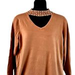 Belle Kim Gravel Faux Pearl Beaded Choker CutOut Sweater Size 3X NWOT Tan Photo 4