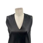 Vince Leather Dress V-Neck Shift Sleeveless Mini Front Pockets Black Size 2 Photo 2