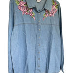American Sweetheart Denim Embroidery Floral Long Sleeve Blouse Blue Size XX Photo 0