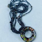 Beaded Necklace Multistrand Center Glass Focal Donut Bead Multicolor Adjustable Photo 3