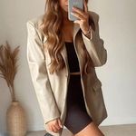 ZARA  FAUX LEATHER MENSWEAR STYLE BLAZER Beige Size XS NEW Photo 6