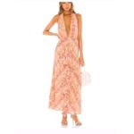 Lovers + Friends  Revolve Zeta‎ Snakeprint V-Neck Halter Ruffle Maxi Dress Size S Photo 9