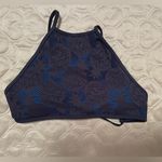 Aerie High Neck Pineapple Bikini Top XS, navy blue, padded cross cross back Photo 0
