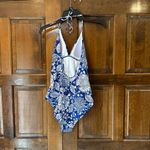 Boden Symi String Swimsuit One Piece Gardenia Swirl Size 6L Long Halterneck Blue Photo 2