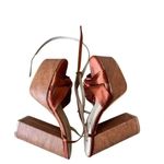 Lulus Lulu’s Lucianto Copper Satin Ankle Strap Wooden Platform Sandals SZ 6 Photo 8