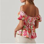 ASTR New The Label Nalda Pink Floral Print Off The Shoulder Top Blouse Large Photo 1