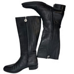 Geox  Fecility Leather Boots Women Size US 8 EU 39 Black Side Zip Block Heel‎ Photo 5
