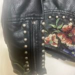 BLANK NYC Black Embroidered Vegan Leather Moto Jacket. Size Medium Photo 6