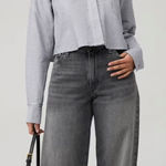 Good American $119 New  Oxford Crop Uniform Shirt - grey - XS Photo 0