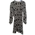 Parker AZTEC CATALINA BLACK WHITE FAUX WRAP LONG SLEEVE SILK DRESS Photo 3