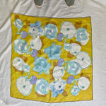vintage yellow blue white floral scarf square poly chiffon Photo 5