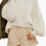 Free People  Trish Sweatshirt Cotton Cropped Balloon Sleeve White Size‎ Medium Photo 0