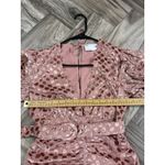 ASOS DESIGN velvet flocked spot mini dress with puff sleeve and belt pink Sz 4 Photo 4
