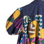 Carolina K Valerie Pleated Geometric Print Puff Sleeve Midi Kaftan Dress Size XS Blue Photo 13