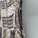 Zink Boho Tiered Mini Dress White Brown 3/4 Bell Sleeve Hippie Western Size S Photo 4