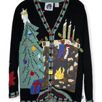 Vintage‎ Storybook Knits Christmas Cardigan Sweater Black Photo 0
