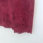Maeve Skirt Womens 12 Leather Red Maroon Napa Suede Midi Laser Cut Anthropologie Photo 5
