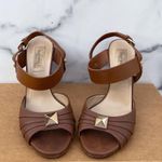 Valentino Garavani Valentino Macrostud Rockstud women’s brown leather block heel sandal IT 37 US 7 Photo 1