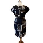 Vintage Dress 10 Cocktail Retro 60s Style Pencil Wiggle Abstract Classic Office Black Photo 3