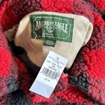 American Eagle  Red Black Buffalo Check Plaid Sherpa Teddy Jacket Coat Medium Photo 8