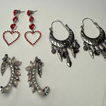 Dangle, Hoop, Ear Crawler Mix Pierced Earrings Lot Of 3 Silver Tone Rhinestone Photo 0