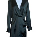 ZARA Short Satin Effect Dress Size XS Deep Green V-Neck Party Cocktail Event EUC Photo 3