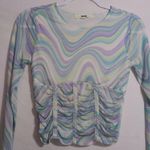 Madden NYC Juniors' Sheer Corset Ruched Top Nantucket Breeze Size M Blue Photo 2