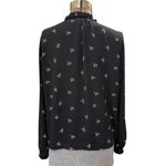 J.Crew  Velvet Tie Neck Top All Over Bow Print Black Ivory Blouse Long Sleeve Photo 2