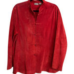 Chico's  Jacket Womens 3 (XL) Red Suede Mandarin Collar Frog Closure Leather Photo 0