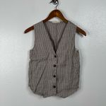 Everlane  The Vest in Stretch Linen Deep Taupe Mini Gingham Size 00 Photo 3