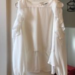 ASOS White Ruffled Blouse Cold Shoulder Tiered Long Sleeve Gold Buttons Size 10 Photo 4