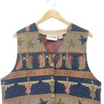 Vintage 90s Tapestry Vest Waistcoat Christmas Folksy Americana Angels Size Large Blue Photo 6