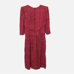 Vintage Miss Dorby Red Black Floral Dress Size 8 Crocheted Lace Collar Midi Maxi Photo 1