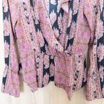 BCBGMAXAZRIA Womens Paisley Ruffle Blouse Size S Pink Black Boho Office Siren Photo 3
