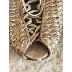 2 PREVATA Vintage 80s Pewter & Bronze Leather Woven Bottega Vibe Sandals 7 Photo 4