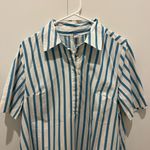 Old Navy  Teal and White Striped Shirt Dress Photo 2