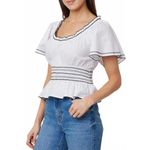 Kensie Cotton Embroidered Flutter Sleeve Peplum Top White NWT Medium Photo 1