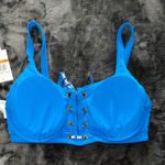 Michael Kors Solid Rib Lace-Up Bikini Top in Vintage Blue Photo 6