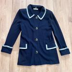 St. John Knits Classic Santana Knit Jacket Blazer Navy Light Blue Trim Size L Photo 0