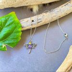 Dragonfly Purple & Yellow CZ Stainless Steel Necklace Purple Photo 1