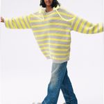 Free People Links Sweater M Crewneck Knit Oversized Striped Slouchy Heavy Boho Photo 1