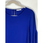 Pleione Women's Bell Sleeve Round Neck Keyhole Back Blouse Blue Medium Photo 3