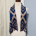 Timing  Aztec Print Duster Vest Women's M/L Blue Tan Open Front Long Cardigan Photo 3