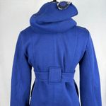 Blue Hooded Double Breasted Trench Coat Womens Size Small Casual Retro Fashion Photo 6