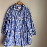 Anthropologie MAEVE BY  bubble hem shirt dress in blue and white 1X Photo 2