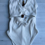 ZARA  White Ribbed Cut Out Bodysuit Size S Photo 0
